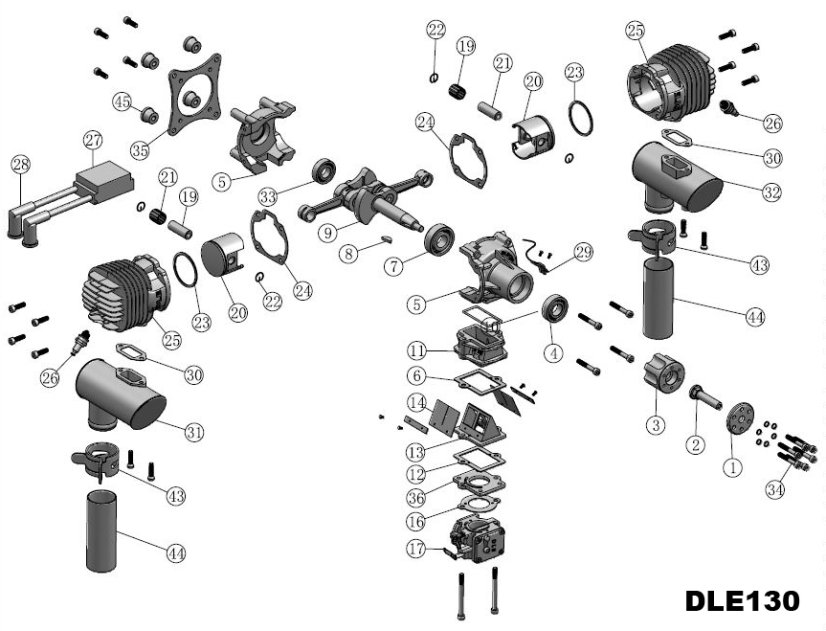 DLE130-32 Výfuk + příslušenství