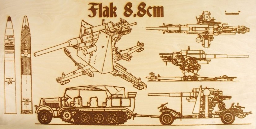 Vypalovaný obraz Flak 8.8cm 74x37cm